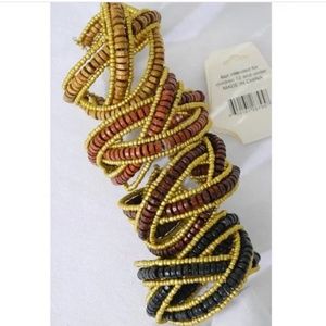 NWT Bohemian Wooden Beaded Cuff Bracelet on Memory Wire!